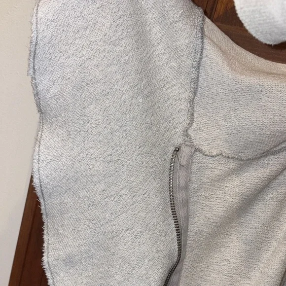 Free People Terry Light Gray Ruffle Asymmetric Cardigan jacket sweatshirt large - Picture 11 of 13